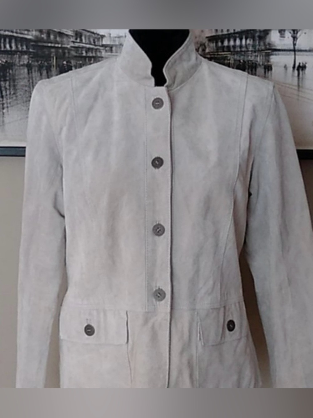Women's pearl Gray Suede Button-Front Jacket